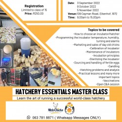 Hatchery Essentials Masterclass 3 Sep, 8 Oct, 5 Nov 2022
