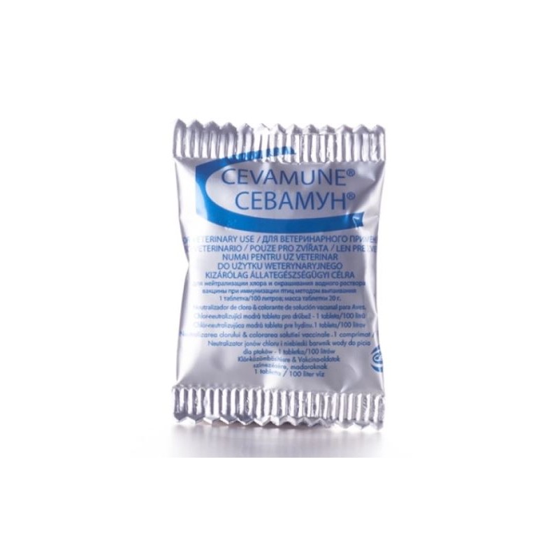 Cevamune - Chlorine neutralizations and blue coloured vaccine solution for birds